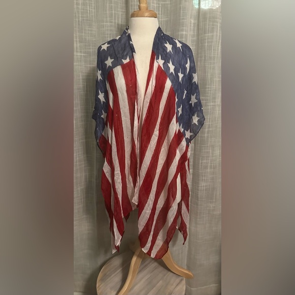 Stars & Stripes kimono top cover up One Size 4th of July Holiday American Flag - Picture 2 of 8